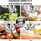 Vakoo Lemon Squeezer - Large, Heavy-Duty, Sturdy Metal Manual Juicer for Lemon, Lime & Citrus, Hand Press for Maximum Juice Extraction - Large, Silver