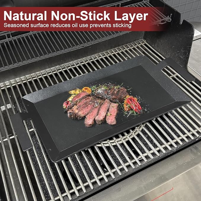 Carbon Steel Griddle - Professional Cookware Griddle Pan for Induction, Stove Top, Gas Grill, Cooktop, Electric and more, 24" x 10" NonStick Flat Top Griddle Plate Skillet, Indoor/Outdoor Use