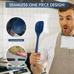 HOTEC 446°F Heat Resistant Silicone Cooking Spoon Spatula, BPA Free Large Kitchen Solid and Slotted Spoons for Mixing, Serving, Scraping, Non-stick, Dishwasher Safe Classic Blue 12.5inch