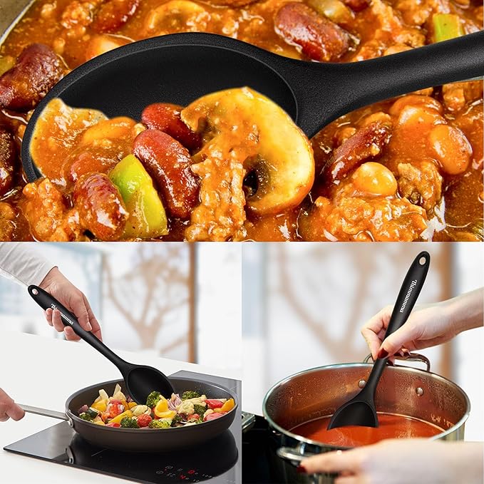 Silicone Cooking Spoon, Nonstick Kitchen Spoons for Cooking, Slotted and Solid Serving Spoon Heat Resistant, Silicone Mixing Spoons Basting for Nonstick Cookware 4 Pack