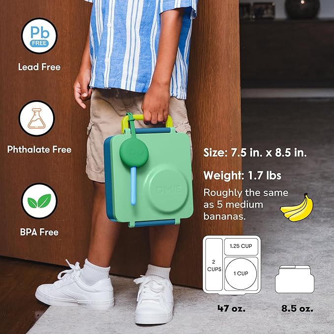 OmieBox Bento Box for Kids - Insulated Bento Lunch Box with Leak Proof Thermos Food Jar - 3 Compartments, Two Temperature Zones - (Meadow)