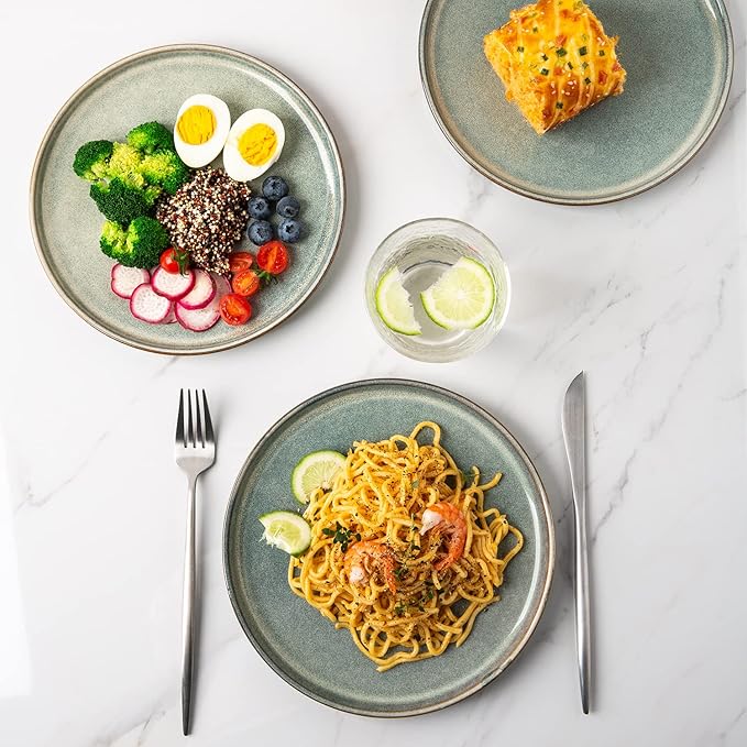 AmorArc Ceramic Plates Set of 6, 8.5 Inch Reactive Glaze Stoneware Plates set, Dessert, Salad, Appetizer, Small Dinner, Microwave, Dishwasher Safe, Scratch Resistant Dishes Set for Kitchen