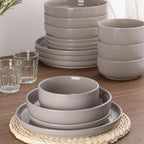 HaWare 16-Piece Plates and Bowls Set for 4, Stoneware Dinnerware Sets with Pasta Bowl, Dishes Set for Home Restaurant, Speckled Cream Coffee