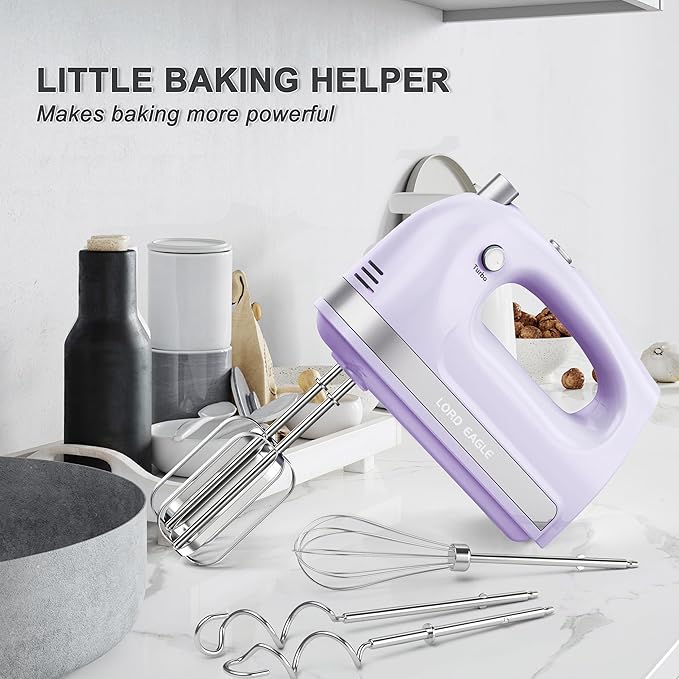 Lord Eagle Hand Mixer Electric 400W, 5 Speed handheld Mixer, 5 Stainless Steel Accessories for Baking Cake Egg Cream Food Beater, Turbo Boost/Self-Control Speed + Eject Button