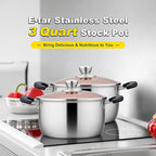 E-far 3 Quart Stock Pot, Stainless Steel Metal Soup Pot with Glass Lid for Cooking, Healthy & Rust Free, Heavy Duty & Dishwasher Safe