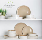 AmorArc Ceramic Dinnerware Sets, Handmade Reactive Glaze Stoneware Plates and Bowls Sets,Highly Chip and Crack Resistant | Dishwasher & Microwave Safe Dishes Set, Service for 4 (12pc)