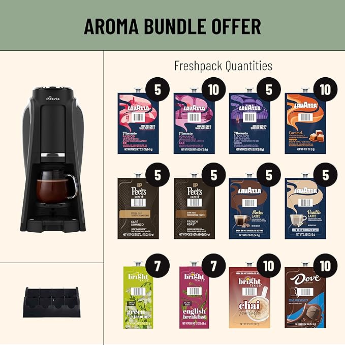 Flavia Aroma Brewer - Coffee Machine, Makes Coffee, Lattes, Tea, and other Hot or Iced Beverages with Single-Serve Freshpacks, Multiple Brew Sizes, Grey