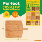 Riveira Brown Bamboo Wood Cutting Board – Gourmet Bamboo Grandeur: 17 x 13 Wooden Cutting Board – Wooden Cutting Boards For Kitchen Decorative – Innovative Juice Grooves Wooden Chopping Board