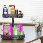 Two Tier Lazy Susan Organizer Turntable Height Adjustable, 2 Tier Lazy Susan 12 Inch Metal Easy Assembly, Spice Rack Organizer Rotating for Cabinet Dining Table Top Kitchen Countertop Black