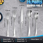 Lemeya 20-Piece Silverware Set for 4,Heavy Duty 18/10 Stainless Steel Cutlery Set with Forged Stand Knife,Modern Flatware Utensils Set,Forks Spoons and Knives Set,Mirror Polished,Dishwasher Safe