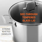 NutriChef 8-Quart Stainless Steel Stock Pot - 18/8 Food Grade Stainless Steel Heavy Duty Induction - Stock Pot, Stew Pot, Simmering Pot with See-Through Lid, Dishwasher Safe - NCSP8