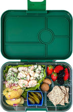 Yumbox Tapas 4-Compartment Bento Lunch Box, Large Size, Perfect for Sandwiches, Eco-friendly, Leakproof (Greenwich Green- Race Cars Tray)