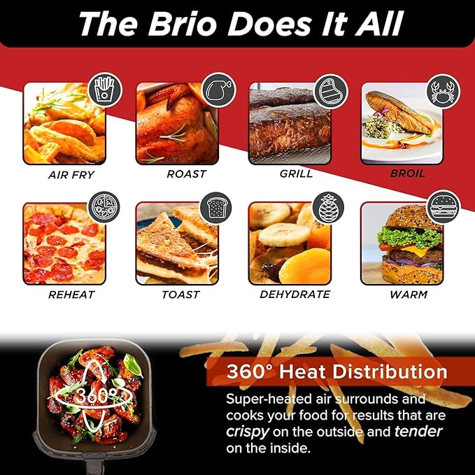 Nuwave 6-quart Brio Healthy Digital Air Fryer with One-Touch Digital Controls, 6 Preset Menu Functions & Removable Divider Insert, Black