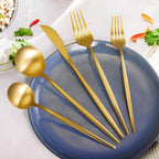 Gold Silverware Set for 8, MIKIWAY 40 Pieces Stainless Steel Flatware Set, Matte Golden Cutlery Tableware Set, Kitchen Utensils Set Include Spoons And Forks Set, Satin Polished, Dishwasher Safe