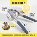 Large Lemon Squeezer Stainless Steel Press - Non-Slip Grip, Heavy Duty, Manual Design - Effortless Pro-Grade Lemon, Lime, Orange, and Citrus Fruit Hand Held Lemon Juicer Squeezer - No Seeds, Max Juice