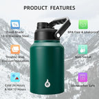 BJPKPK 64 oz Insulated Water Bottle, Dishwasher Safe Half Gallon Water Bottle with Ergonomic Handle, BPA Free Leak Proof Water Jug for Sports, Metal Thermos with Anti-slip Bottom, Army Green