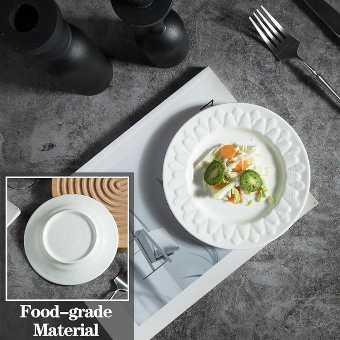 6 Inch Porcelain Appetizer Plate Set of 18, Small Dinner Plates, Dessert Salad Plates, White Leaves Shaped Serving Dishes for Cake, Snack, Ice Cream, Waffles, Microwave, Oven, and Dishwasher Safe