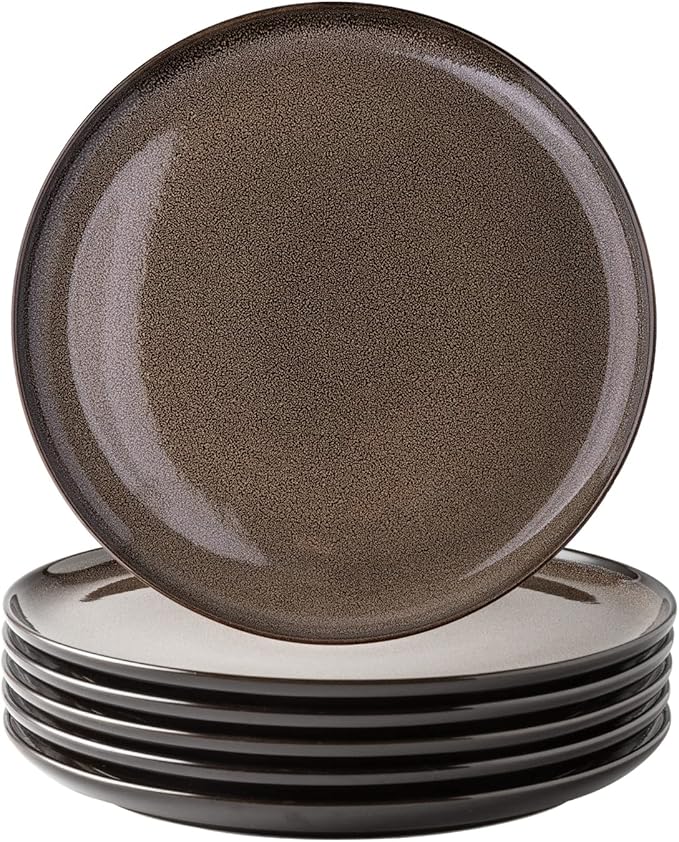 LERATIO Ceramic Dinner Plates Set of 6, 10.5 Inch Reactive Glaze Porcelain Plates, Modern Shape Dinnerware Dishes Set for Kitchen,Microwave&Dishwasher&Oven Safe, Scratch Resistant-Chestnut