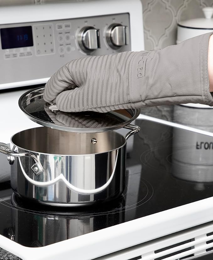 All-Clad Silicone Oven Mitts: Heat Resistant up to 500 Degrees - 100% Cotton & Silicone, 14"x7" Oven Mitt for Kitchen and Barbeque, 2-Pack, Titanium