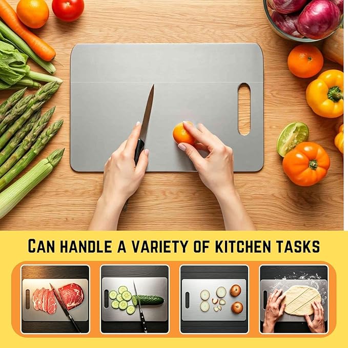 Titanium Cutting Board, 100% Pure Titanium Cutting Boards for Kitchen – Non Stick, Food-Grade, Hygiene & Durability Chopping Mat, Double Sided Chopping Board, Dishwasher Safe (12 x 8 inch)