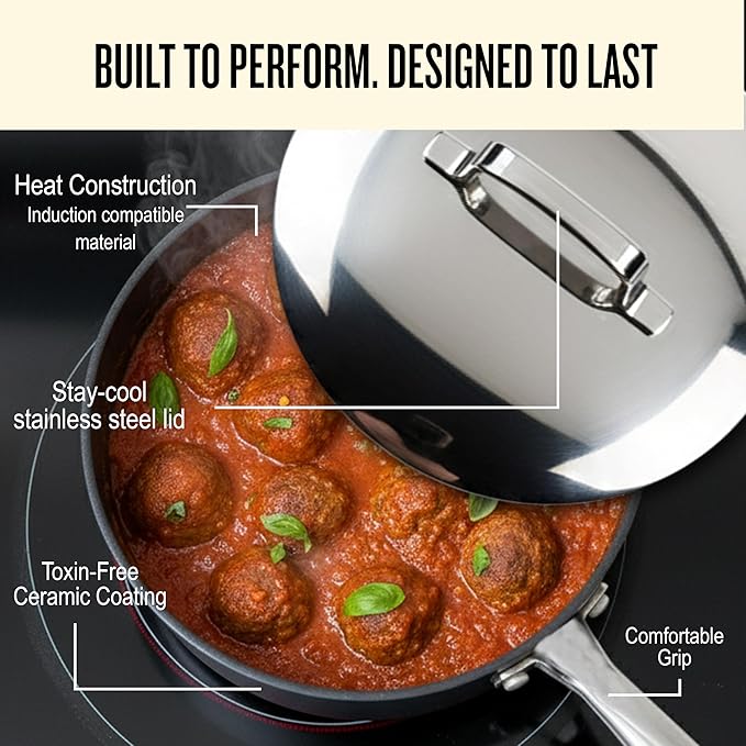 Alva Maestro 2QT Ceramic Nonstick Saucepan with Lid – Non-Toxic Easy to Clean Pot, Oven Safe, and Induction Ready – Belgian-Designed for Effortless, Healthy Everyday Cooking