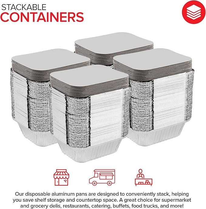 Stock Your Home 1 Lb Aluminum Disposable Cookware With Lids (25 Pack) - Foil Pans Cardboard Lids - Disposable & Recyclable Takeout Trays With Lids - Food Containers For Restaurants, Catering, Delis