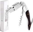 WineOp Professional Wine Opener Luxury Double Hinged Waiter's Corkscrew Wine Bottle Key - Cork screwer for Servers, Bartenders, Sommelier and Home Use | All-In-One Stainless Steel (Ebony Wood Handle)