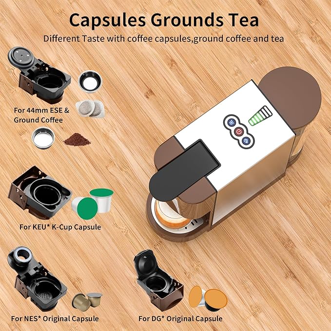 KOTLIE 5in1 Espresso Machine, Single Serve Coffee Maker for NES* Original/KEU* K*cup/D*olce G*usto/Ground Coffee/illy 44mm ESE, Cold&Hot Brew, Level 7 watervolume, 19Bar, 1450W Coffee Machine