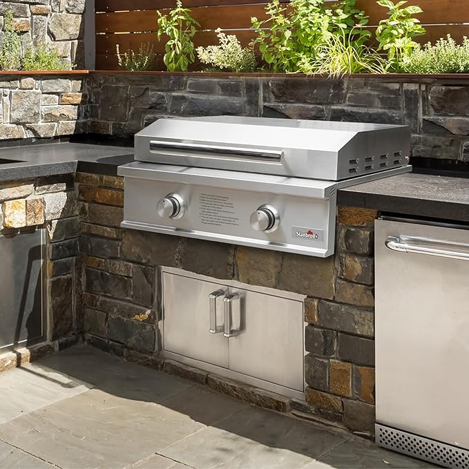 Stanbroil 28-Inch Premium Built-In Natural Gas Griddle for Outdoor Kitchen Grill, Durable Stainless Steel 2-Burner Flat Top Grill with Lid for BBQ Island, 34,000 BTUs