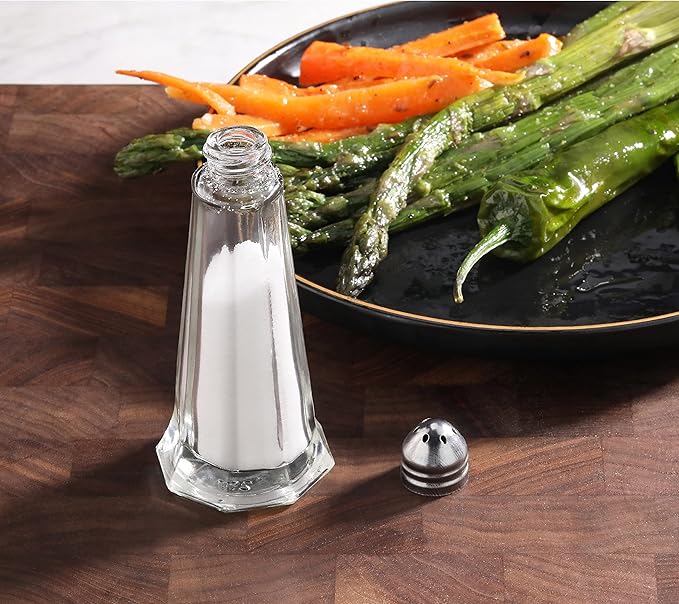 New Star Foodservice 22407 Glass Tower Salt and Pepper Shaker with Stainless Steel Top, 1-Ounce, Set of 12