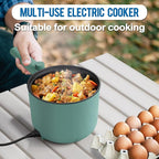 Topwit Hot Pot Electric with Steamer, 1.5L Ramen Cooker, Non-Stick Frying Pan, Electric Pot for Pasta, BPA Free, Electric Cooker with Dual Power Control, Over-Heating & Boil Dry Protection, Green