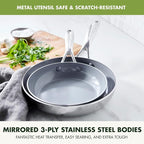 GreenPan Valencia Pro Tri-Ply Stainless Steel 8” and 10” Frying Pan Skillet Set, Ceramic Nonstick PFAS-Free Coating, Multi Clad Cookware, Induction, Dishwasher Oven and Broiler Safe