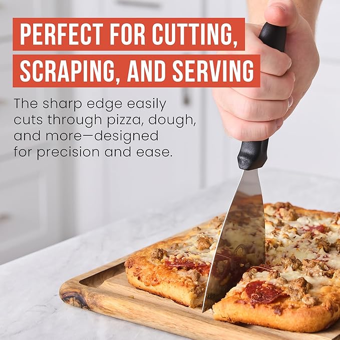 Chef Pomodoro Pizza Dough Scraper Tool 4" (10 cm), Bench Scraper with Handle, Stainless Steel Bench Knife and Metal Chopper for Kitchen, Bread Spatula, Pastry Tool for Food and Baking