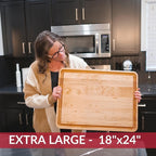 Made in USA Extra Large Solid Maple Wood Cutting Board by Virginia Boys Kitchens - Butcher Block Wooden Carving Board with Juice Groove made from Sustainable North American Hardwood (18x24)