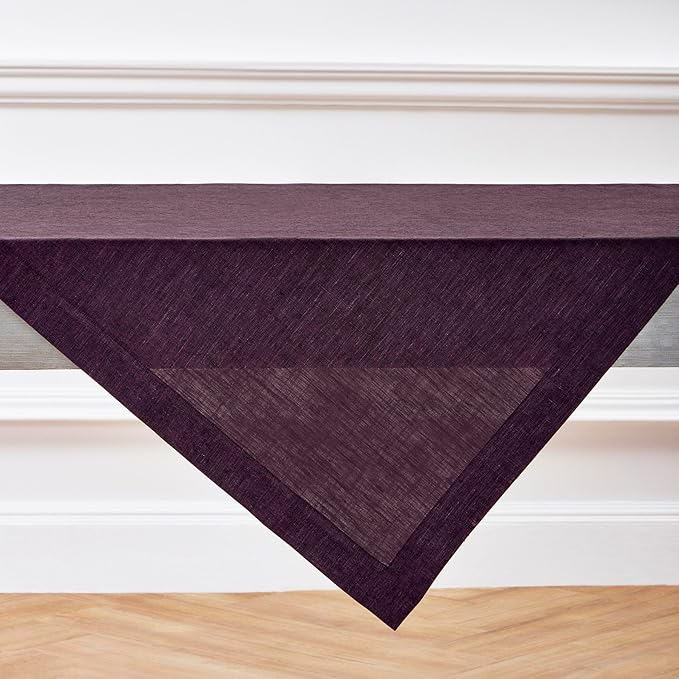 Solino Home Grape Linen Tablecloth 52 x 52 Inch - 100% Pure Linen Square Table Throw - Athena, Machine Washable Tablecloth for Summer, Fall, Autumn, Halloween