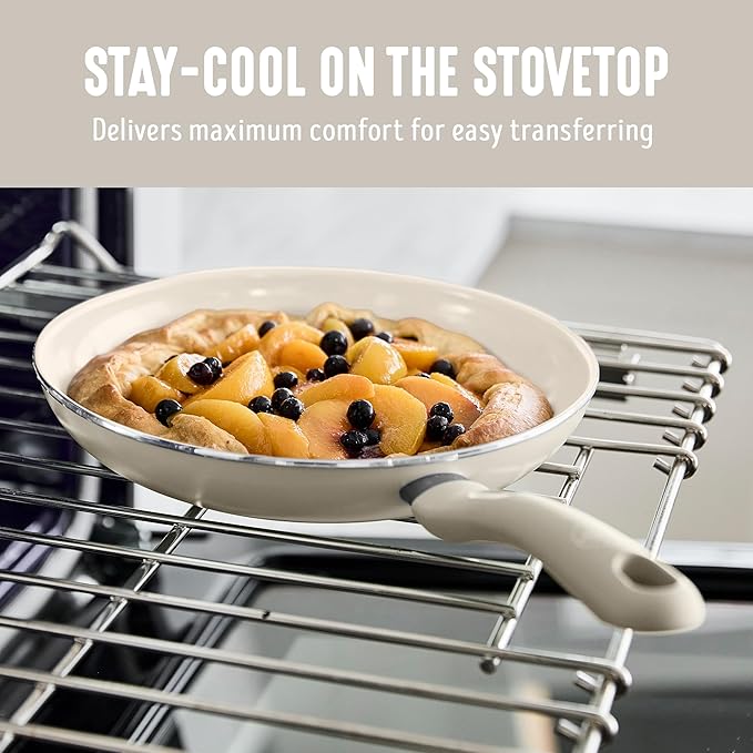 GreenLife Soft Grip 16 Piece Cookware Set, Non-Toxic PFAS-Free Ceramic Nonstick, Frying, Sauce, Saute, Utensils, Glass Lids, Stay-Cool Handles, Wobble Free, Dishwasher & Oven Safe, Cream