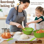 Sourdough Starter Kit with Jar – Complete Sourdough Bread Baking Supplies for Beginners, Includes 2 Silicone Proofing Baskets Baking Mat Sour Dough Kit - Green