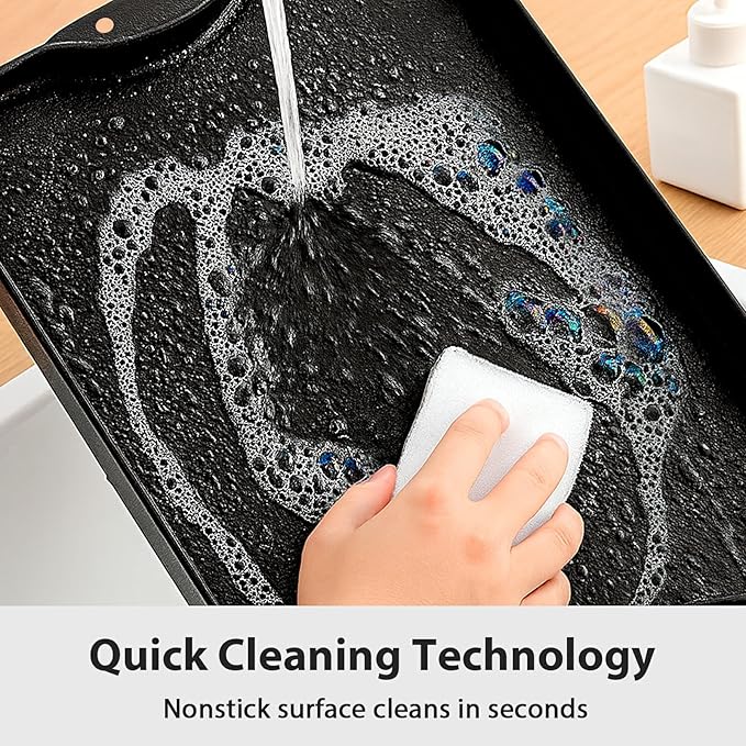 Utheer Nonstick Reversible Cast Iron Griddle 19.5"x 10.5", Ceramic Cooking Surface, Flat & Ribbed Sides, with High Sides & Grease Trap, Stovetop Griddle for Gas Grill, Charcoal, Oven & Outdoor BBQ