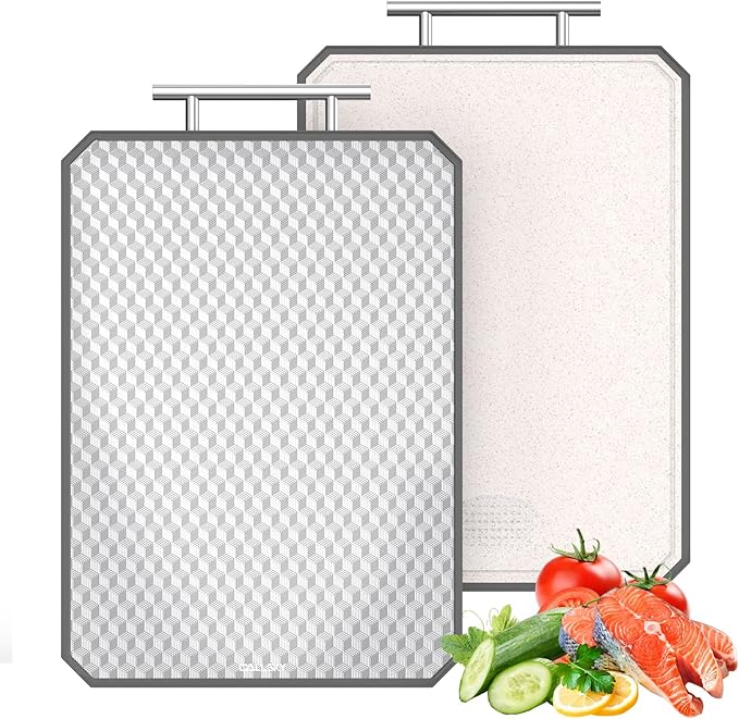 Cutting Board for Kitchen, Non Toxic Titanium Cutting Board, Double-Sided Metal Chopping Board with Juice Groove, Cutting Boards for Meat, Vegetables and Fruits, Dishwasher Safe Large 16”×11”