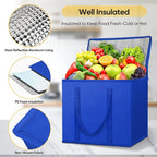 BALEINE 2Pk Insulated Reusable Grocery Bags, Collapsible Cooler Bag for Groceries, Heavy Duty Large Insulated Bag (Large, Midnight Blue)
