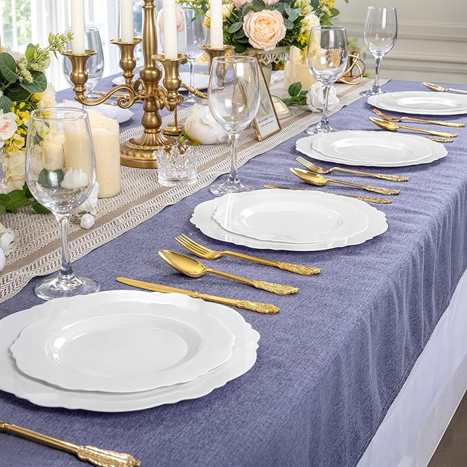 WDF 60pcs White Plastic Dessert Plates -7.5inch Baroque White Disposable Appetizer/Small Cake/Salad Plates- for Upscale Parties & Wedding