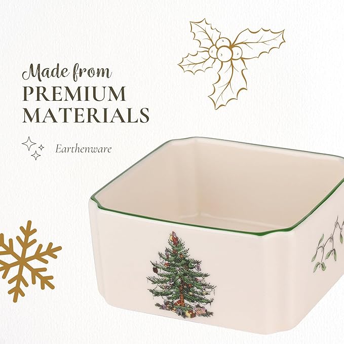 Spode Christmas Tree Sugar Packet Holder - 3.9" Sugar Packet Bowl for Tea, Sweetener, Coffee Bar - Fine Earthenware Holiday Sugar Packet Organizer - Festive Christmas Serveware for Dining Table