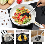 Kitchen Utensils Set, 15 Pcs Silicone Cooking Utensils Set with Holder and Heat Resistant Stainless Steel Handle for Nonstick Cookware - Black