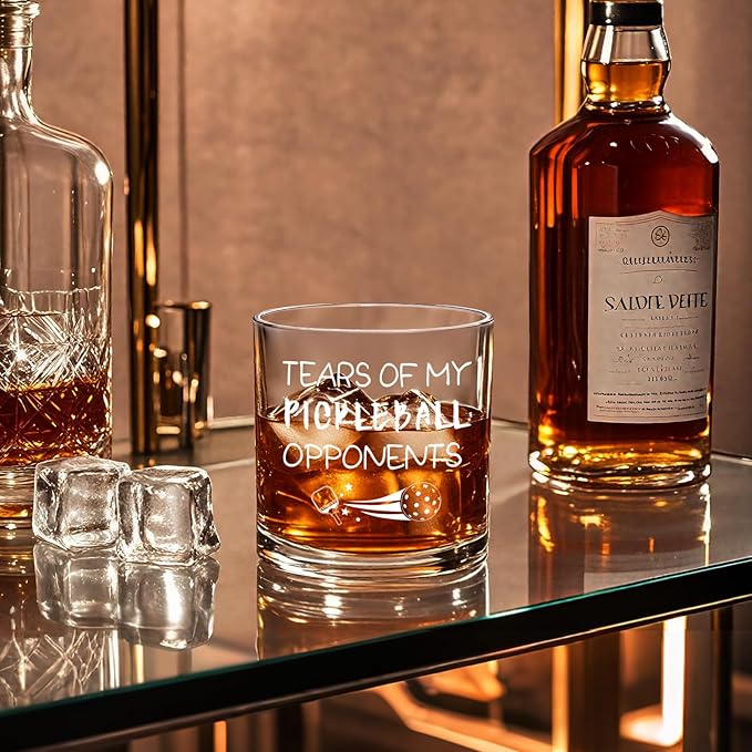 Pickleball Gifts, Tears of My Pickleball Opponents Whiskey Glass 10 Oz, Funny Pickleball Gifts for Men Pickleball Lovers Friends for Birthday Christmas