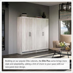 Prepac Elite Storage Accent Cabinet with Panel Doors, Rustic White Cupboard, Bathroom Cabinet, Pantry Storage with 3 Shelves 16.75" D x 32" W x 65" H