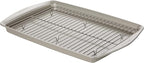 Rachael Ray Nonstick Bakeware Set without Grips, Nonstick Cookie Sheets / Baking Sheets and Cooling Rack - 2 Piece, Silver