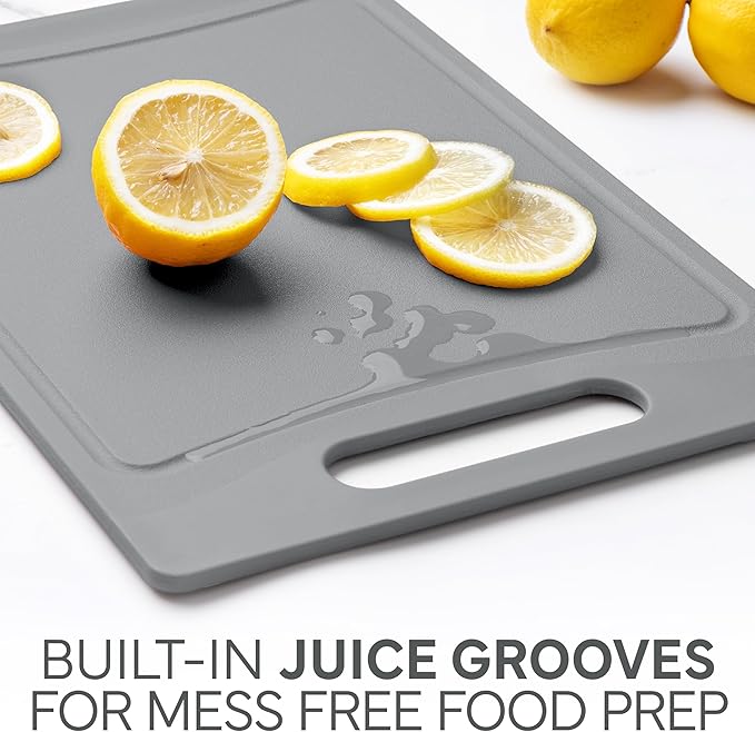 COOK WITH COLOR Non-Slip Cutting Board Set – Kitchen Essentials with Easy Grip Handle for Meat, Veggies, and Fruits, 4 Cutting Boards, Gray-New