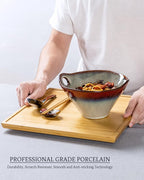 HENXFEN LEAD Japanese Ramen Noodle Bowl Set of 2-30 Oz Large Porcelain Salad Bowls with Chopsticks, Soup Spoons and Rests, Kitchen Serving Dishes for Pho, Udon - Reactive Red