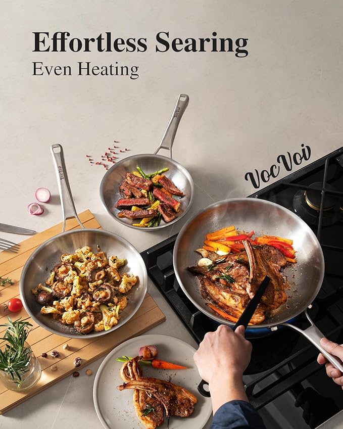 Stainless Steel Cookware Set,Tir-Ply Pots and Pans Set,13 Pcs Stainless Steel Induction Kitchen Cookware Sets,PFOA Free, Frying Pans,Saucepans,Saute Pan & Stock Tagine Pot,Compatible with All Cooktops