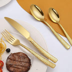 20-Piece Silverware Set, Gold Hammered Stainless Steel Flatware Sets for 4, Food-Grade Tableware Set, Including Fork Knife Spoon Set, Home Kitchen Cutlery Sets, Dishwasher Safe